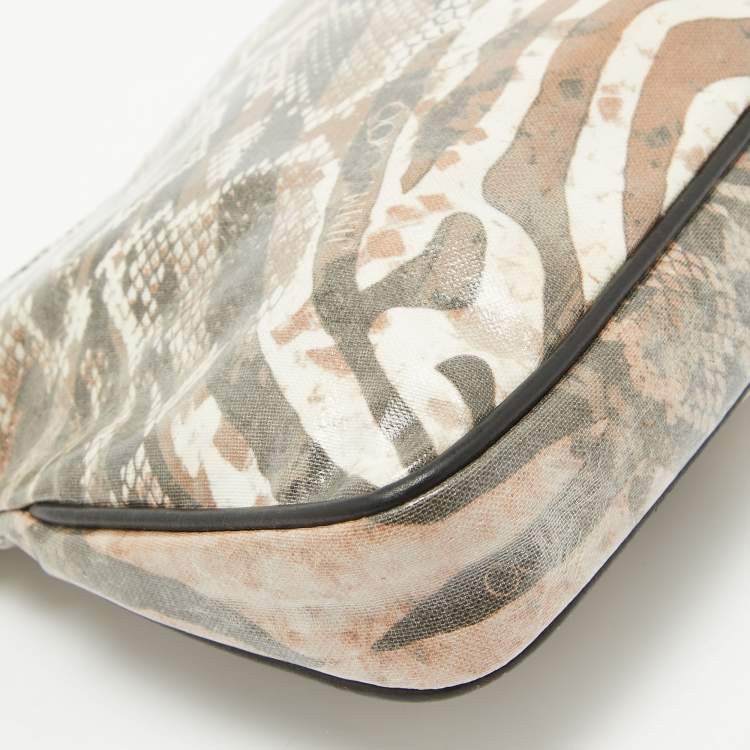 Pre Owned Jimmy Choo Tri Color Python Print Patent Leather Derek Clutch