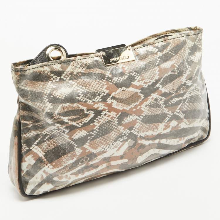 Pre Owned Jimmy Choo Tri Color Python Print Patent Leather Derek Clutch