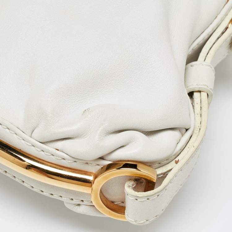 Pre Owned Jimmy Choo White/Black Leather Frame Chain Bag