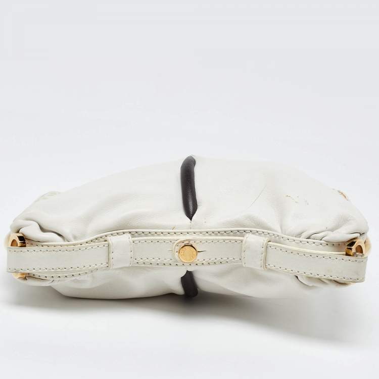 Pre Owned Jimmy Choo White/Black Leather Frame Chain Bag