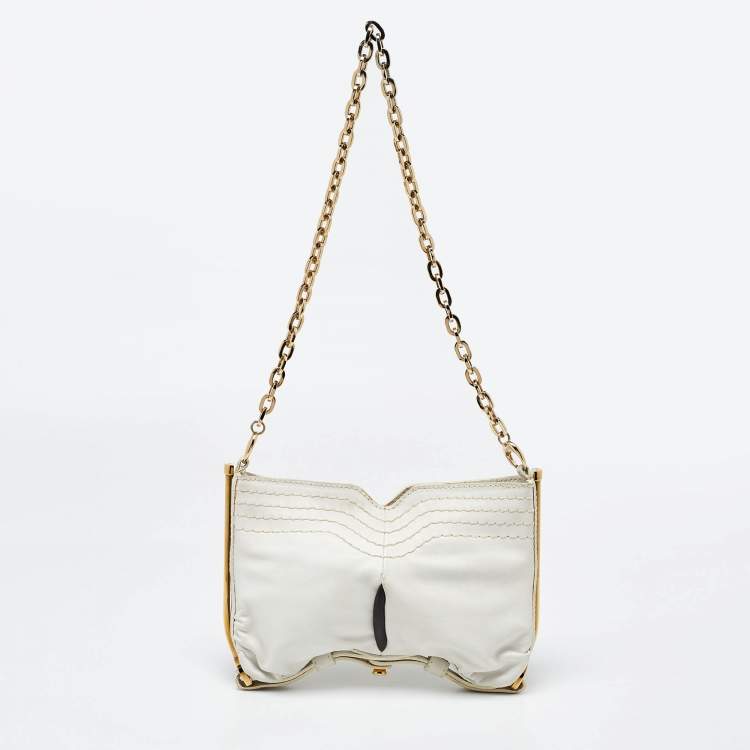 Pre Owned Jimmy Choo White/Black Leather Frame Chain Bag