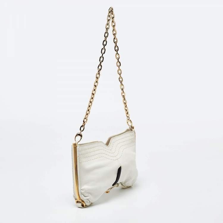 Pre Owned Jimmy Choo White/Black Leather Frame Chain Bag