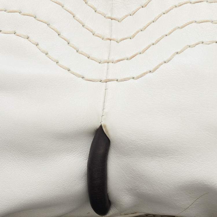 Pre Owned Jimmy Choo White/Black Leather Frame Chain Bag