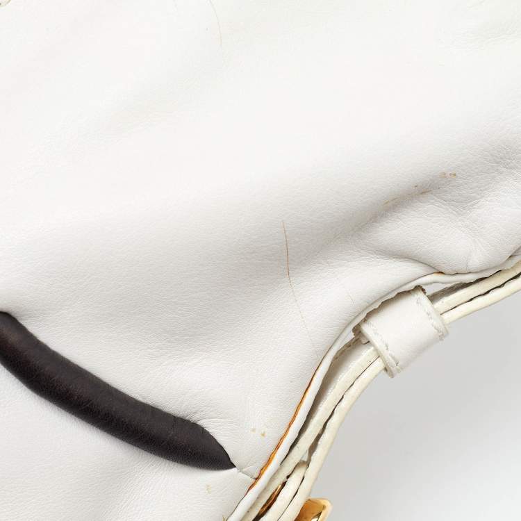 Pre Owned Jimmy Choo White/Black Leather Frame Chain Bag