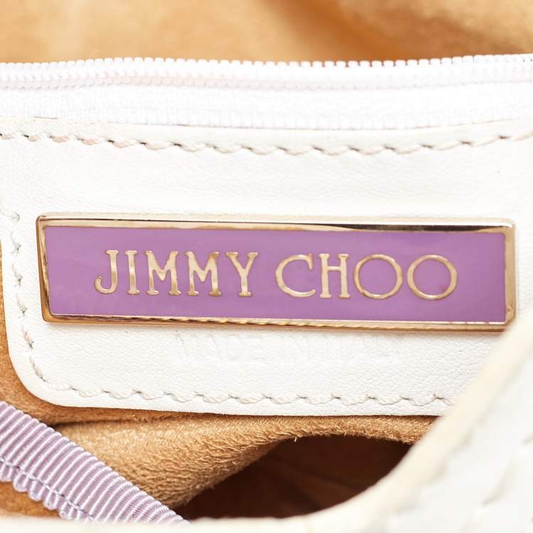 Pre Owned Jimmy Choo White/Black Leather Frame Chain Bag
