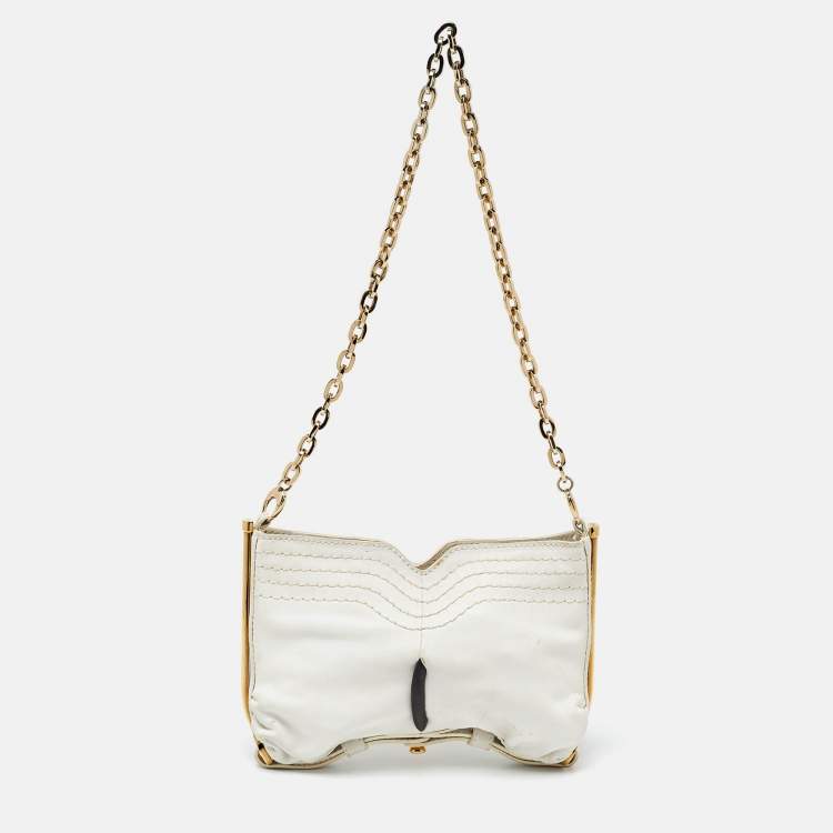 Pre Owned Jimmy Choo White/Black Leather Frame Chain Bag