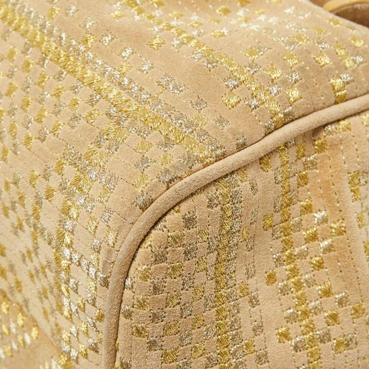 Pre Owned Jimmy Choo Beige Suede and Lurex Riki Tote