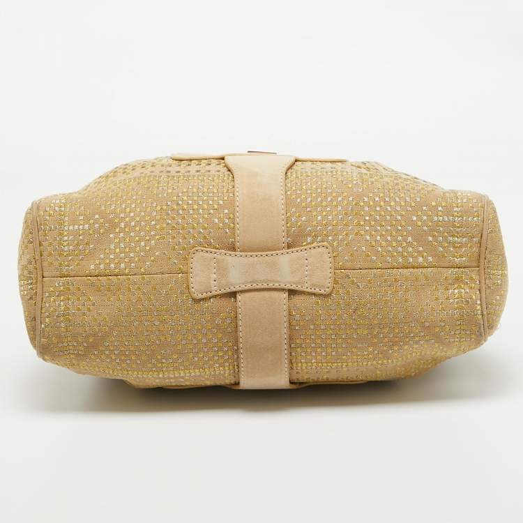 Pre Owned Jimmy Choo Beige Suede and Lurex Riki Tote