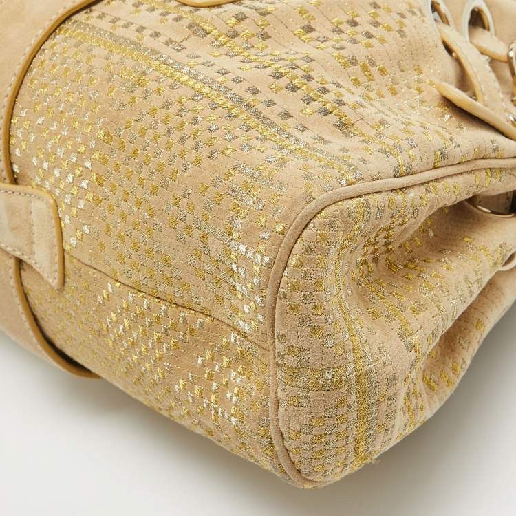 Pre Owned Jimmy Choo Beige Suede and Lurex Riki Tote
