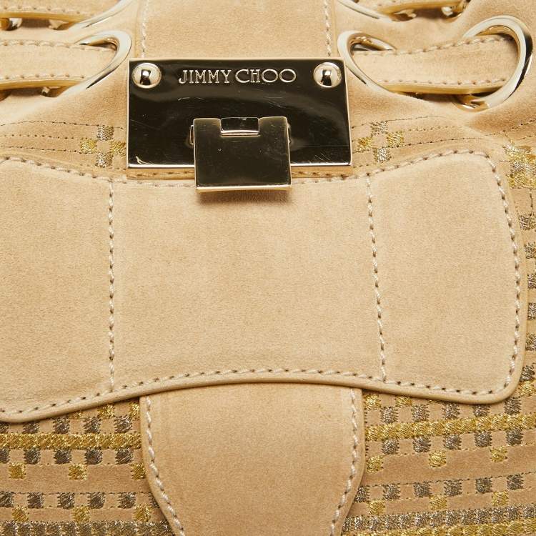 Pre Owned Jimmy Choo Beige Suede and Lurex Riki Tote