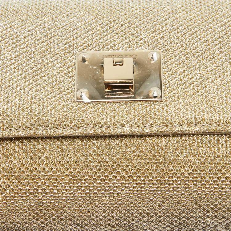Pre Owned Jimmy Choo Gold Lame Glitter Fabric Ruby Chain Clutch