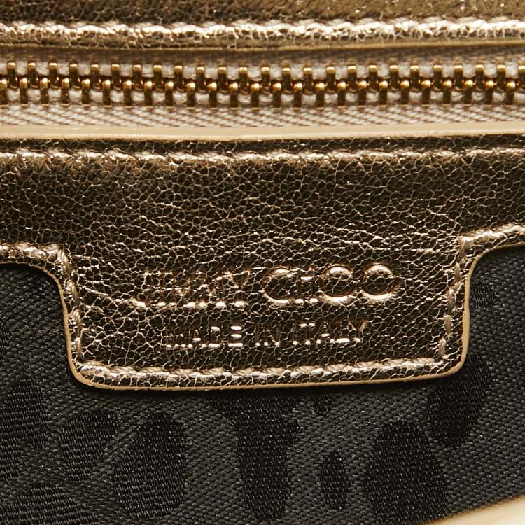 Pre Owned Jimmy Choo Gold Lame Glitter Fabric Ruby Chain Clutch