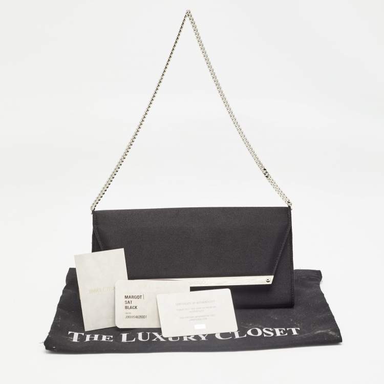 Pre Owned Jimmy Choo Black Satin Margot Chain Clutch