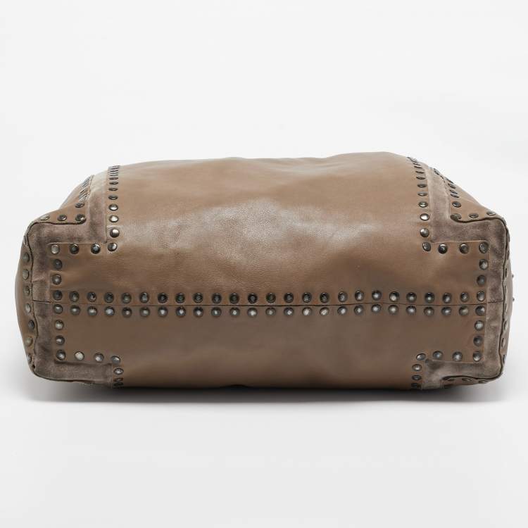 Pre Owned Jimmy Choo Brown Leather and Suede Leather Studded Saba Hobo