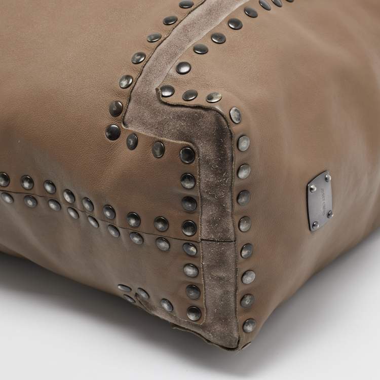 Pre Owned Jimmy Choo Brown Leather and Suede Leather Studded Saba Hobo