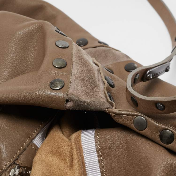 Pre Owned Jimmy Choo Brown Leather and Suede Leather Studded Saba Hobo