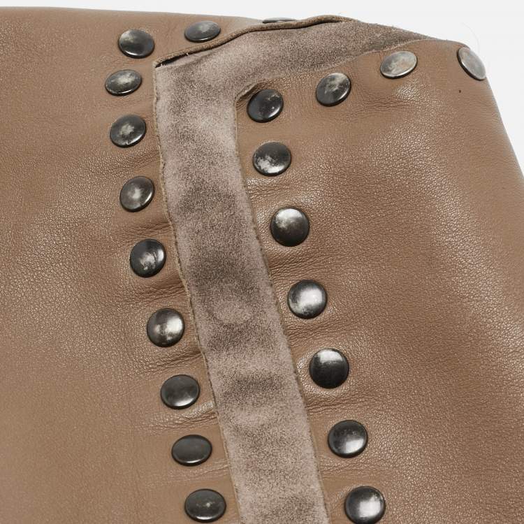 Pre Owned Jimmy Choo Brown Leather and Suede Leather Studded Saba Hobo