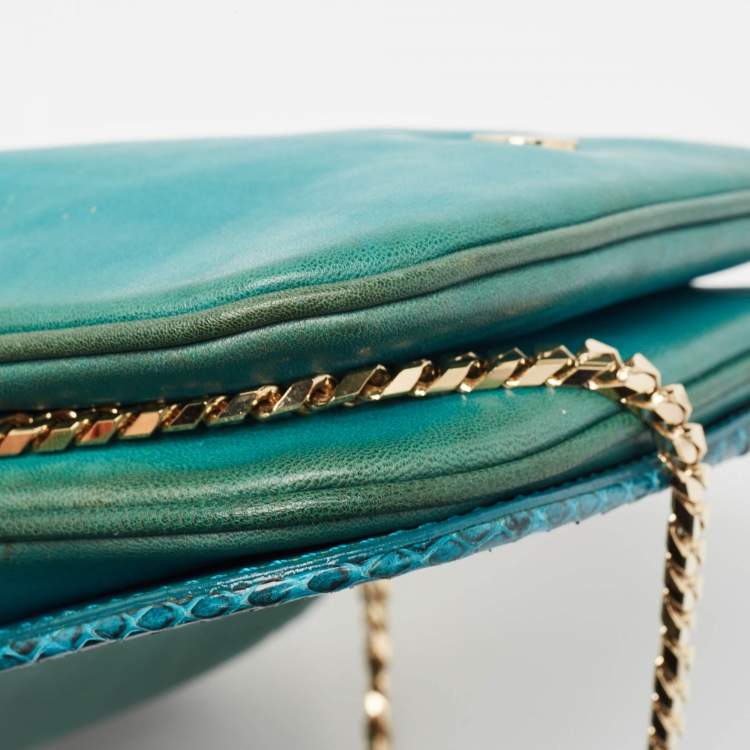 Pre Owned Jimmy Choo Green Leather and Snakeskin Zadie Crossbody Bag