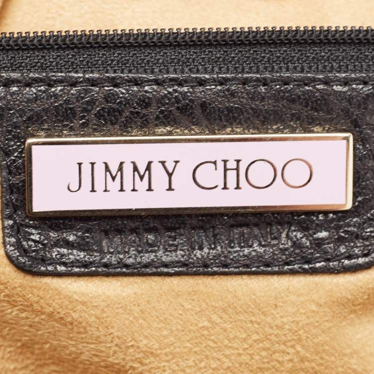 Pre Owned Jimmy Choo Black Pebbled Leather Rolling Weekender Bag