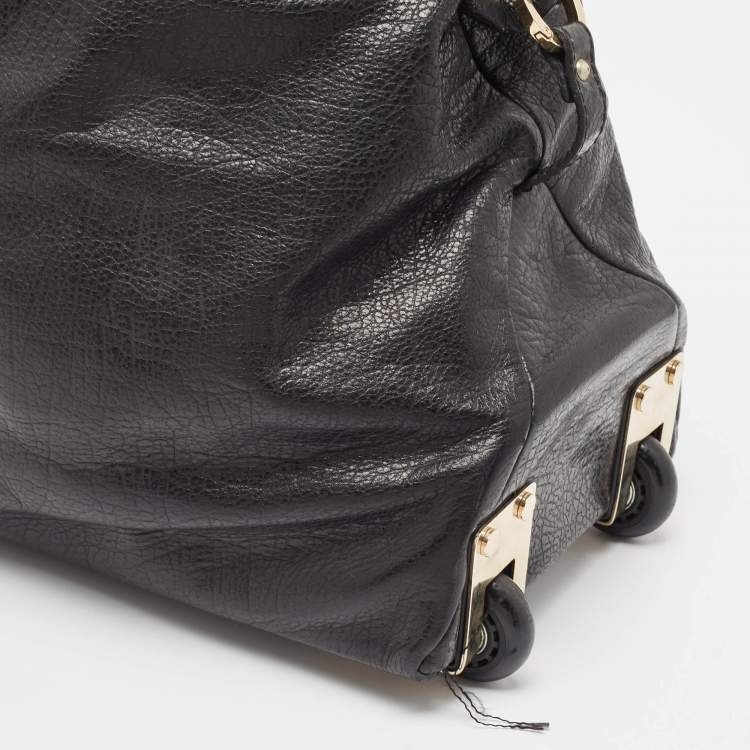 Pre Owned Jimmy Choo Black Pebbled Leather Rolling Weekender Bag