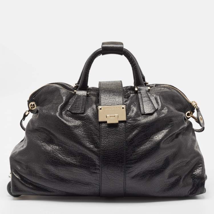 Pre Owned Jimmy Choo Black Pebbled Leather Rolling Weekender Bag