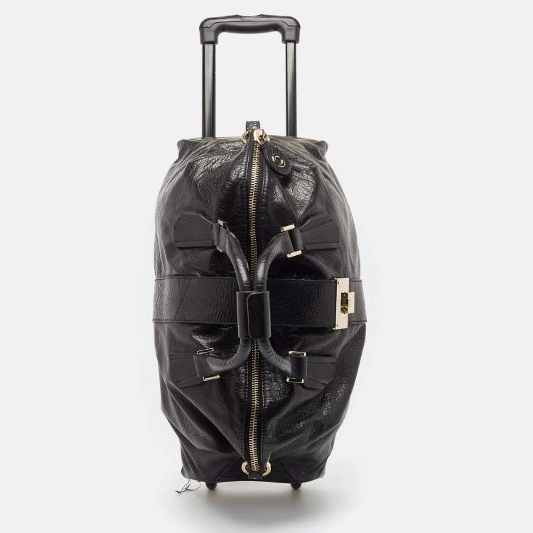 Pre Owned Jimmy Choo Black Pebbled Leather Rolling Weekender Bag
