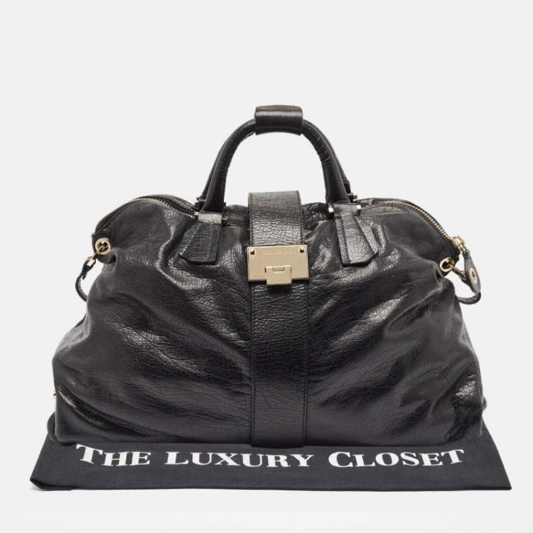 Pre Owned Jimmy Choo Black Pebbled Leather Rolling Weekender Bag