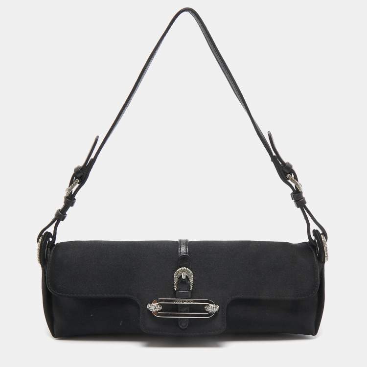 Pre Owned Jimmy Choo Black Satin Crystal Tulita Clutch