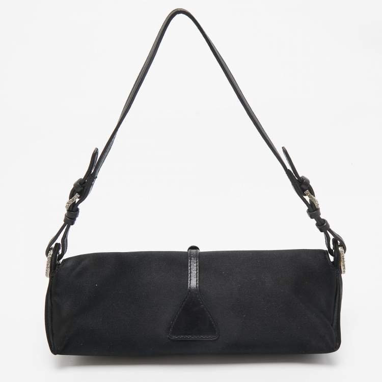 Pre Owned Jimmy Choo Black Satin Crystal Tulita Clutch
