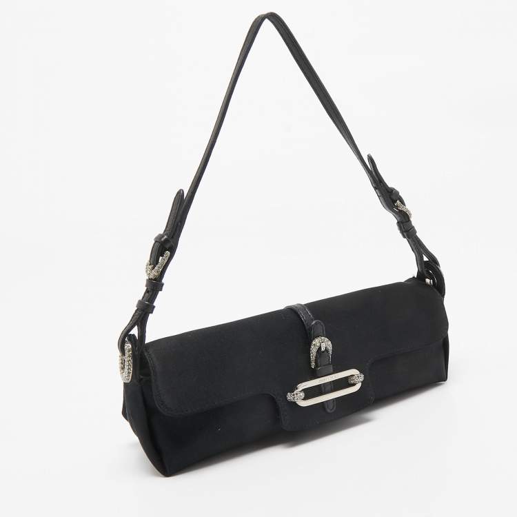 Pre Owned Jimmy Choo Black Satin Crystal Tulita Clutch