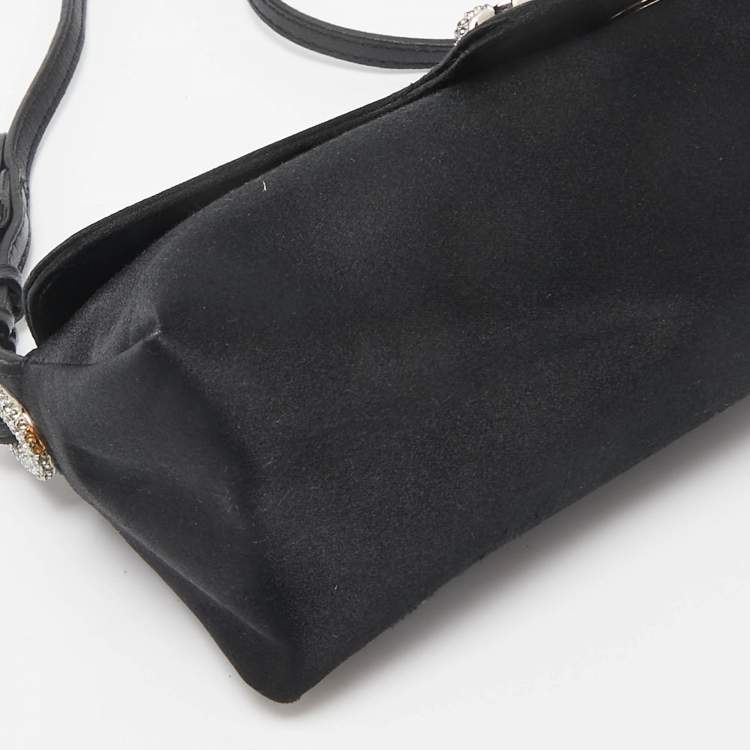 Pre Owned Jimmy Choo Black Satin Crystal Tulita Clutch
