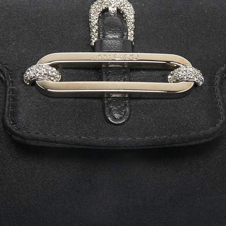 Pre Owned Jimmy Choo Black Satin Crystal Tulita Clutch
