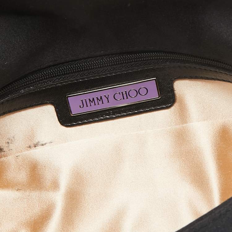 Pre Owned Jimmy Choo Black Satin Crystal Tulita Clutch