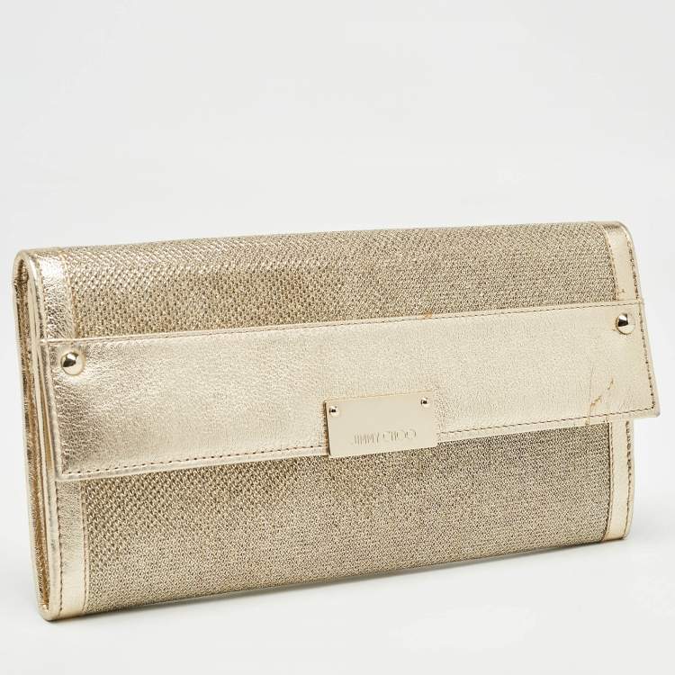 Pre Owned Jimmy Choo Gold Glitter Leather Reese Clutch