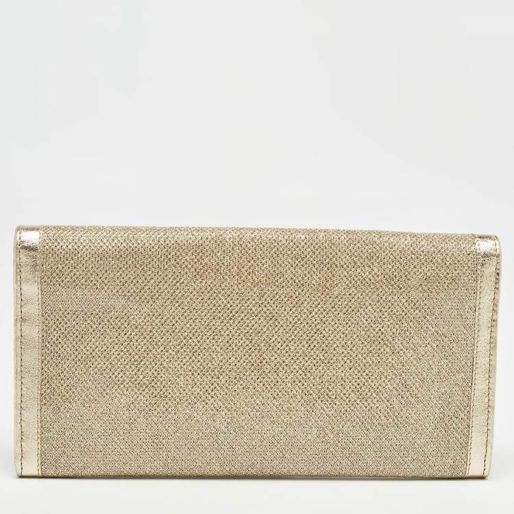 Pre Owned Jimmy Choo Gold Glitter Leather Reese Clutch