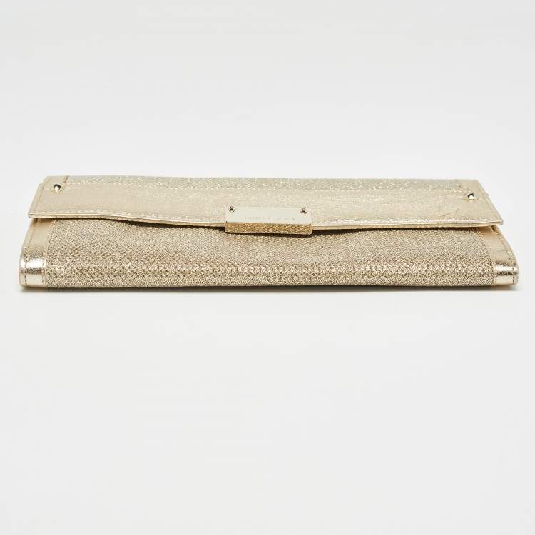 Pre Owned Jimmy Choo Gold Glitter Leather Reese Clutch