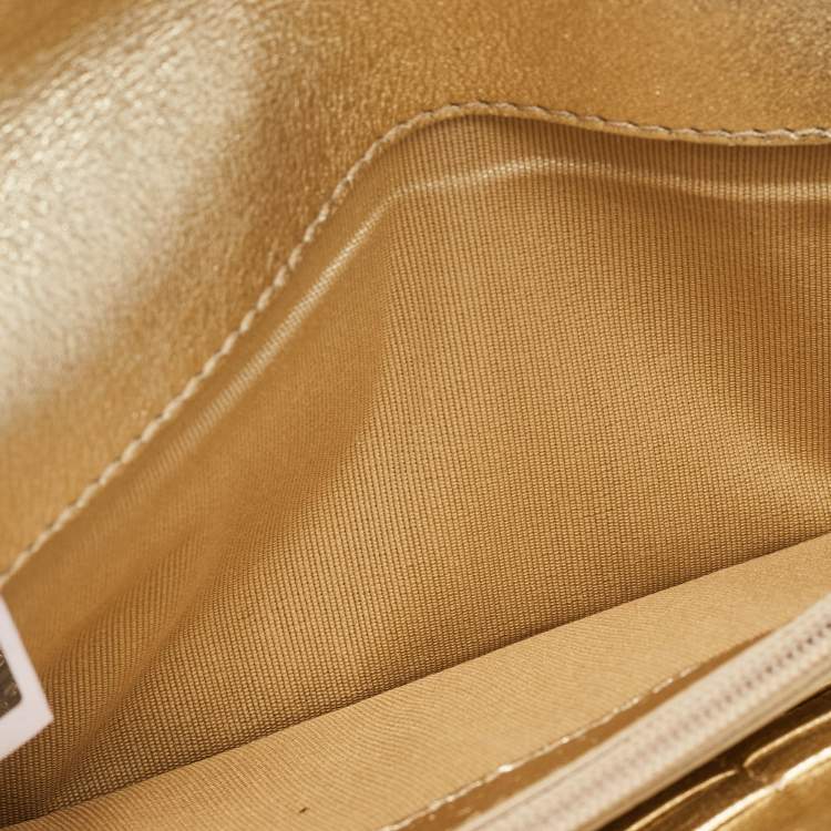 Pre Owned Jimmy Choo Gold Glitter Leather Reese Clutch