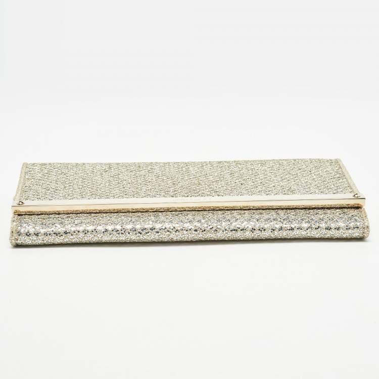 Pre Owned Jimmy Choo Gold Glitter Fabric Milla Chain Clutch