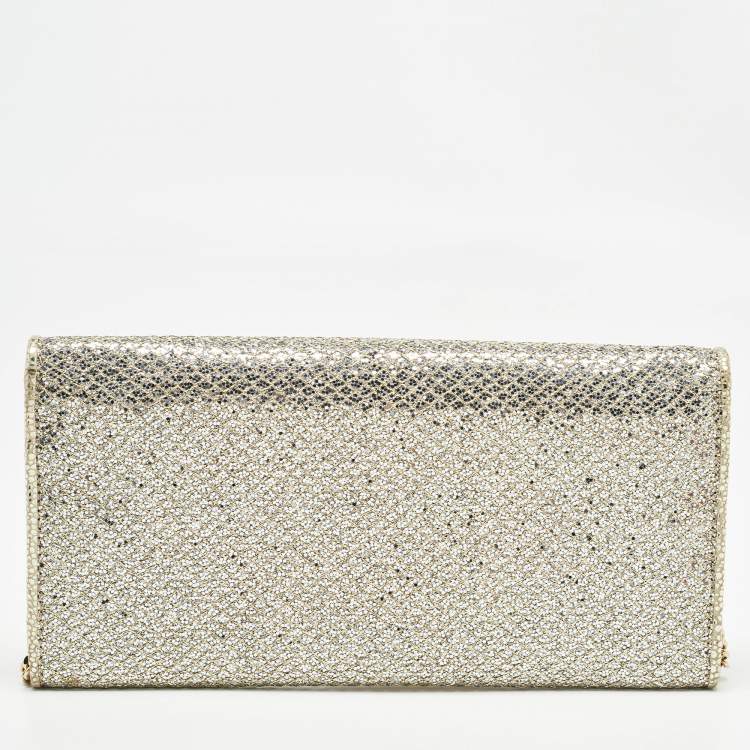 Pre Owned Jimmy Choo Gold Glitter Fabric Milla Chain Clutch