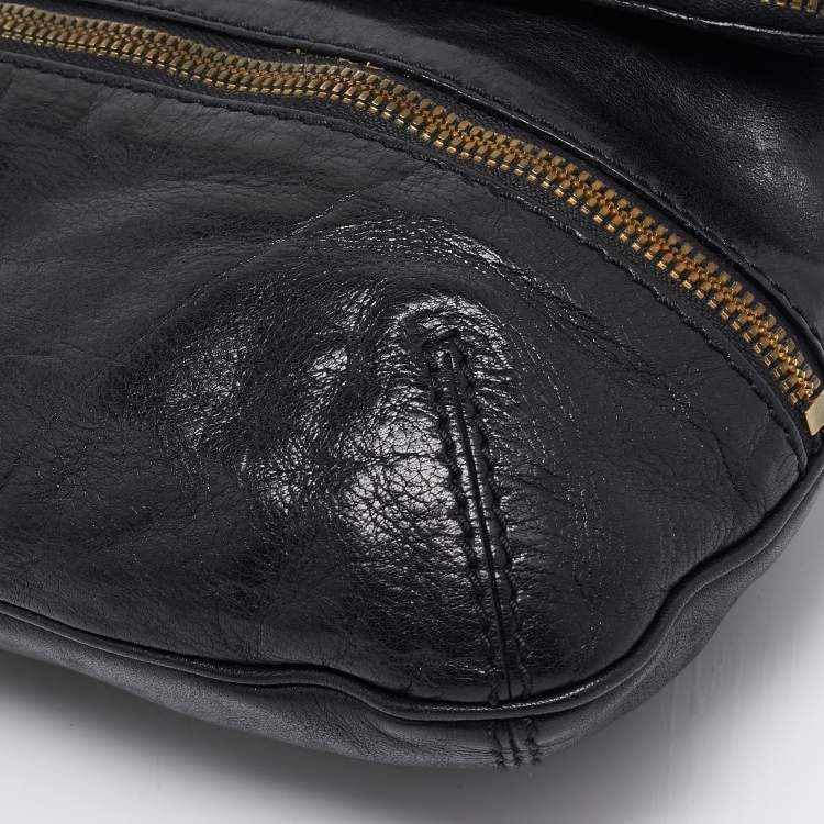 Pre Owned Jimmy Choo Black Leather and Suede Mave Foldover Clutch