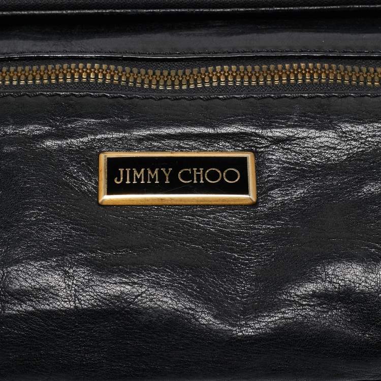 Pre Owned Jimmy Choo Black Leather and Suede Mave Foldover Clutch
