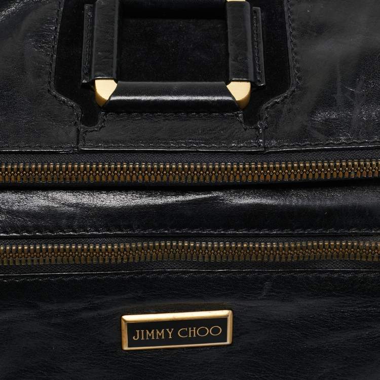 Pre Owned Jimmy Choo Black Leather and Suede Mave Foldover Clutch