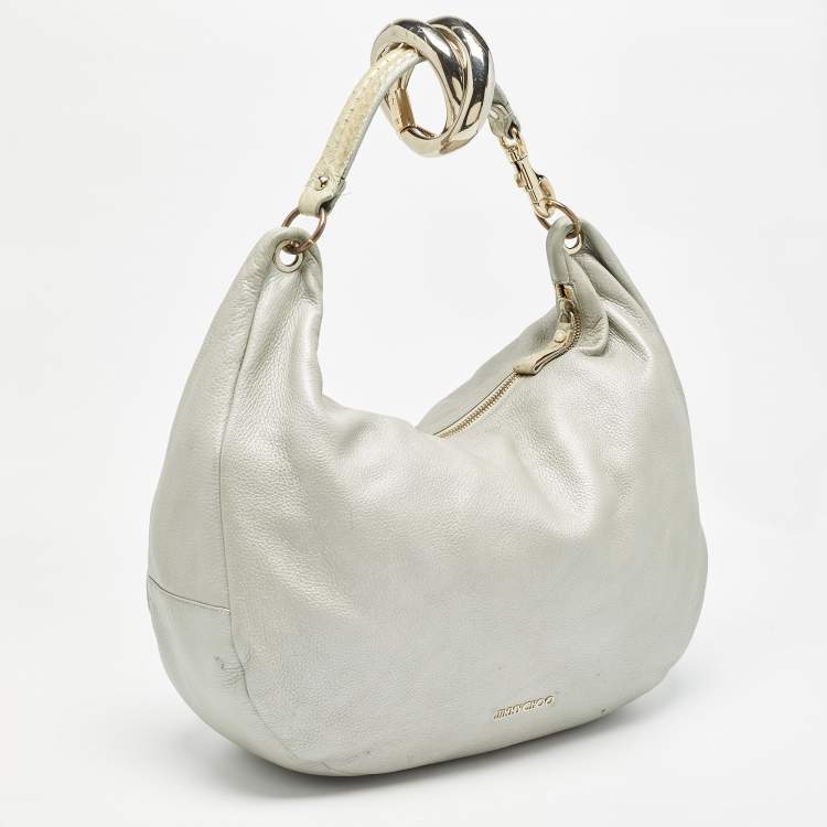 Pre Owned Jimmy Choo Silver Leather Large Solar Hobo