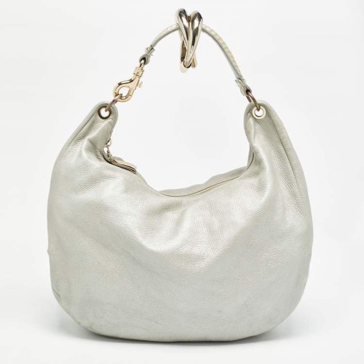 Pre Owned Jimmy Choo Silver Leather Large Solar Hobo