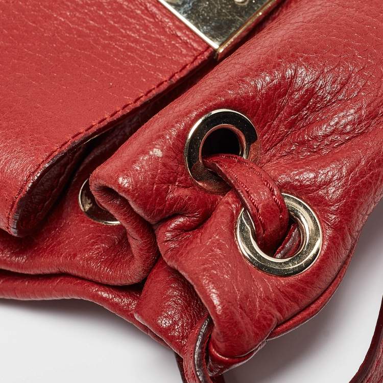 Pre Owned Jimmy Choo Red Leather Drawstring Shoulder Bag