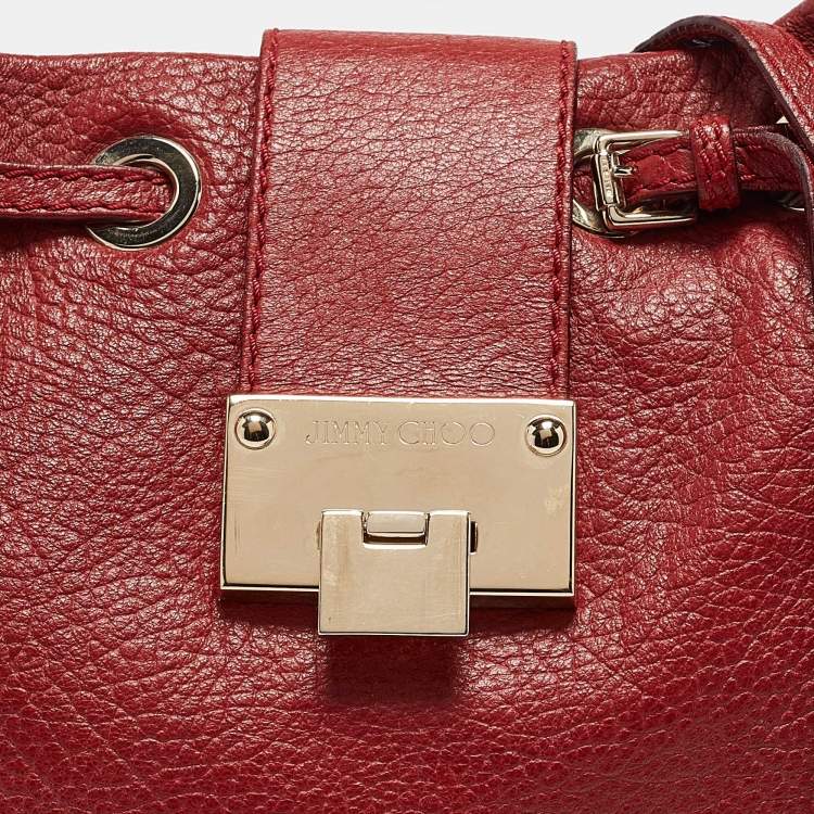Pre Owned Jimmy Choo Red Leather Drawstring Shoulder Bag