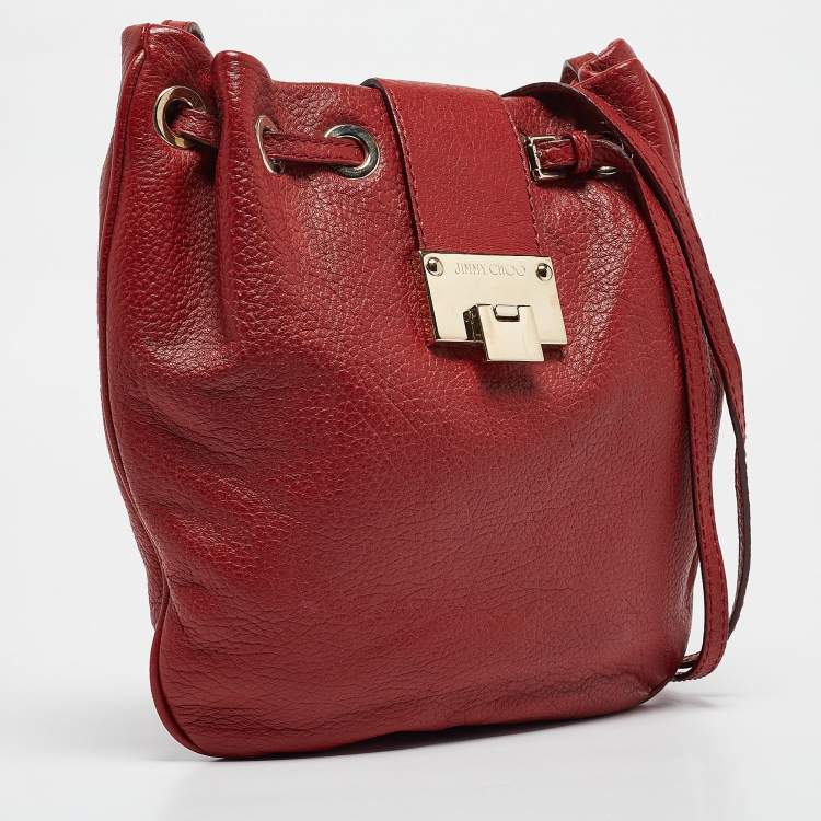 Pre Owned Jimmy Choo Red Leather Drawstring Shoulder Bag