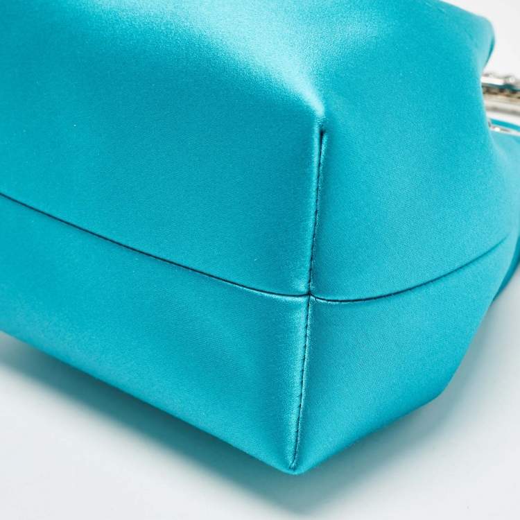 Pre Owned Jimmy Choo Aqua Green Satin Crystals Bon Bon Bucket Bag 