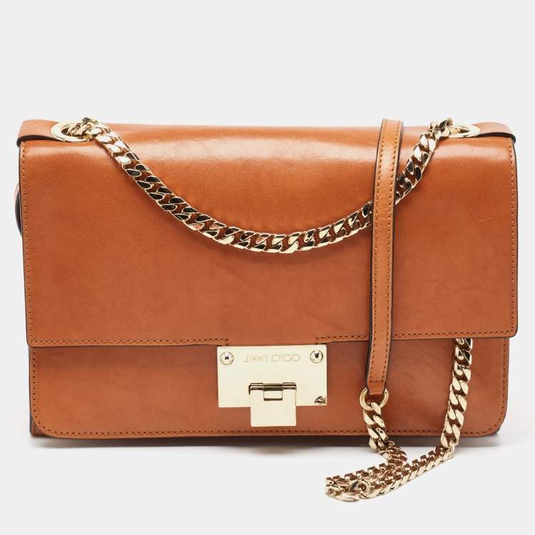 Pre Owned Jimmy Choo Brown Leather Rebel Flap Shoulder Bag