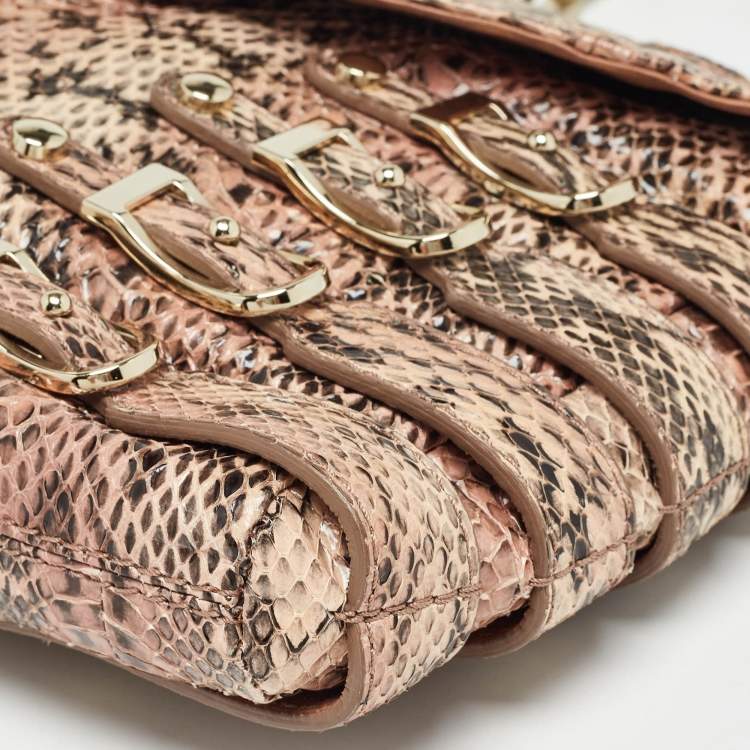 Pre Owned Jimmy Choo Pink Snakeskin and Leather Brix Convertible Chain Clutch